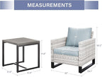 Wicker Outdoor Patio Chairs Set - 3 Piece Rattan Patio Furniture Bistro Chairs Set with Waterproof Wicker,Comfortable Cushions and Sturdy Metal Frame for Porch Deck Backyard(Light Grey/Sky Blue)