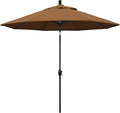 California Umbrella 9' Round Aluminum Market Umbrella, Crank Lift, Push Button Tilt, Black Pole, Sunbrella Teak