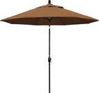 California Umbrella 9' Round Aluminum Market Umbrella, Crank Lift, Push Button Tilt, Black Pole, Sunbrella Teak