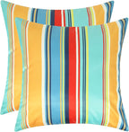 Pyonic Set of 2 Outdoor Throw Pillow Covers 16x16 Inch Blue Stripe Waterproof Modern Cushion Case Home Decor for Patio Couch Chair