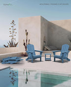 SERWALL Folding Adirondack Chair Set with 9 Ft Umbrella, Adjustable HDPE Adirondack Chair with 3 Recline Positions, Blue (Umbrella Base is not Included)