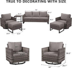 HUMMUH 6 Piece Patio Furniture Set Outdoor Sectional Sofa,PE Wicker Patio Swivel Rocker Chairs with Ottomans Side Table for Porch,Garden,Backyard