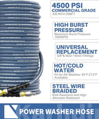Pressure Washer Hose 200FT 3/8" for Cold and Hot Water 212°F, with Swivel Quick Connect, 4500PSI Kink Resistant Grade Steel Wire Braided, Power Washer Hose With 2pcs M22-14mm Adapter