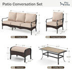 PHI VILLA Outdoor Modern Patio Furniture Set, Upgraded Wicker&Metal Patio Furniture Conversation Set with Waterproof Thick Cushions for Porch, Poolside, Deck, and Yard (6 Pieces,Beige)