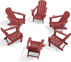 SERWALL Folding Adirondack Chair Set of 6, Adjustable Adirondack Chair with 3 Recline Positions, All Weather HDPE Outdoor Adirondack with Cup Holders, Red