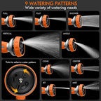 RESTMO Hose Nozzle Heavy Duty, Metal Water Hose Sprayer for Garden, 9 Spray Patterns | High Pressure | Thumb Flow Control | On/Off Valve, Ideal for Lawn & Plant Watering, Car & Pet Washing, Orange