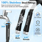 SPECILITE 5/8" Hot/Cold Water Hose 25 ft with High Flow Nozzle,Heavy Duty Flexible Rubber Garden Hose -50℉ to 158℉ With 3/4" Stainless Steel Fittings for Yard, Outdoor, Farm, Lightweight, Black