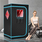 Portable Full Size Infrared Saunas for Home, One Person Full Body Home Spa Tent with Heating Foot Pad, Remote Control, Reinforced Foldable Chair (Black)
