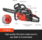 COOCHEER 62CC Gas Chainsaw 20 Inch Gasoline Powered Chain Saws 12000r/min 3.5 HP 2-Cycle Power Chain Saw Cordless Gas Powered Chainsaw with 2 Chains for Tree Branches Wood Cutting