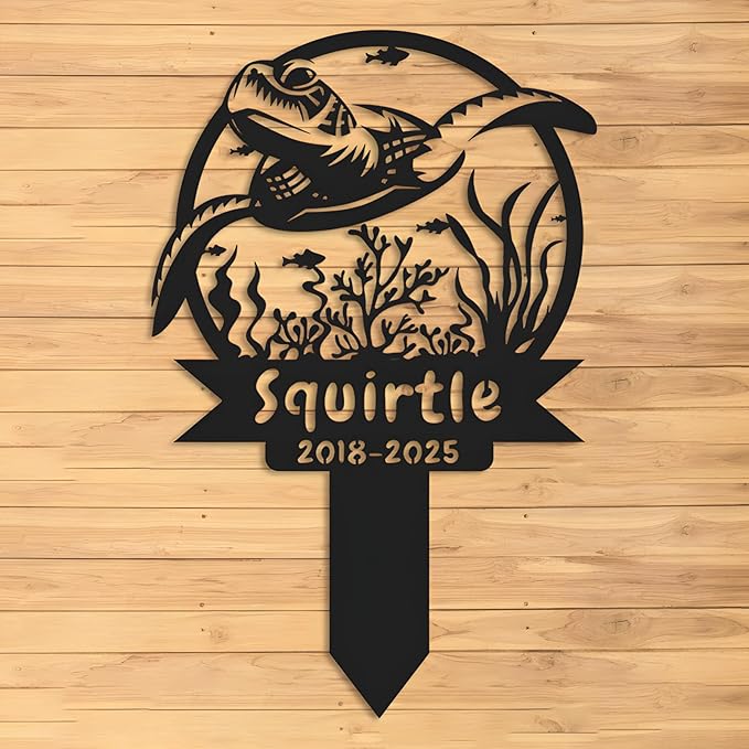Custom Turtle Metal Memorial Plque,Personalized Turtle Remembrance Stake,Turtle Loss,Grave Markers,Outdoor Garden Decor,Yard Sign turtle 8inch