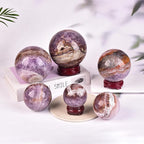 JIC Gem Large Amethyst Healing Crystal Sphere with Stand Amethyst Agate Crystal Decorative Ball for Home Decor Altar Reiki Healing Gift 80-90mm