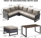 HUMMUH 8 Piece Patio Furniture Set PE Wicker Outdoor Sectional Sofa and Patio Swivel Chairs Outdoor Dining Table Ottomans for Porch,Garden,Backyard,Deck(Brown/Grey)