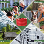 90FT 5/8 Heavy Duty Rubber Garden Hose - 200psi Working, 1000psi Burst - Hot/Cold Water - Five-Layered Braiding for Durability - Versatile for Gardening, Agriculture, Construction(Red)