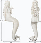 Mermaid Statue for Outdoor Garden,25.6Inch Large Weather-Resistant Sculpture for Yard & Patio Decor, Made of Durable Magnesium Oxide Stone in Antique White