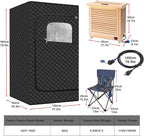 Far Infrared Home Dry Sauna Box 1-2 Person, Portable Personal Full Body Indoor Sauna for Relaxation with 1500W 110V Electric Heater,2 Folding Chair, 47.2 x 35.4 x 70.9 inches Black