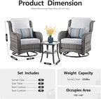 HOOOWOOO Patio Furniture Set,3 Piece Outdoor Furniture with Swivel Chairs,Wicker Patio Bistro Chairs Set,Light Gray