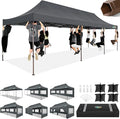COBIZI 10x30 Heavy Duty Pop Up Canopy with 8 Sidewalls and Hexagonal Legs, Easy up Tent for Parties, Wedding and Commercial, Outdoor Canopy with Carry Bag, Sand Bags, Waterproof & UPF50+ (Gray)