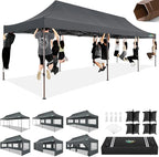 COBIZI 10x30 Heavy Duty Pop Up Canopy with 8 Sidewalls and Hexagonal Legs, Easy up Tent for Parties, Wedding and Commercial, Outdoor Canopy with Carry Bag, Sand Bags, Waterproof & UPF50+ (Gray)