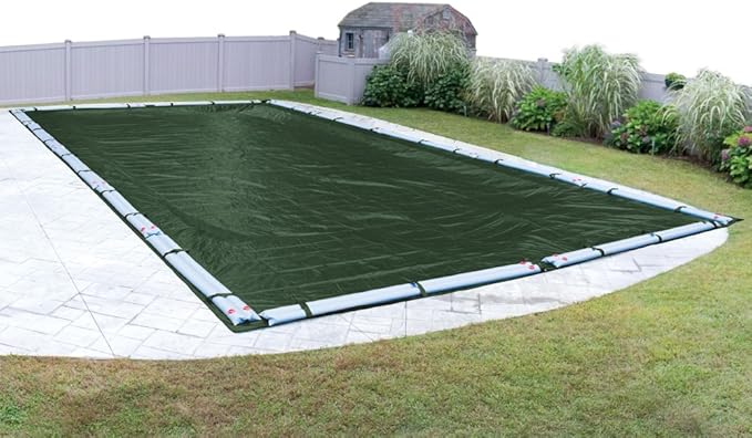 Robelle 14 x 28 ft Heavy Duty Green Winter Pool Cover for Inground Pools, 5 ft Overlap (19 x 33 ft Cover Size), Solid 8 x 8 Scrim, 2.36 oz/yd2, 10-Year Warranty, Style: 321428R