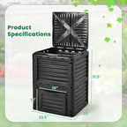 Compost Bin Outdoor, 80 Gallon Garden Compost Bin with Top Lid & Bottom Door, Aerating Outdoor Compost Box Waste Container Barrel Fertilizer for Garden & Yard (Black)