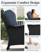 LayinSun 7 Piece Wicker Outdoor Furniture Set with 6-inch Comfy Cushions, High Back Patio Furniture Set with Rattan Armchairs and Fire Pit Table