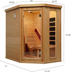 Smartmak Far Infrared Wood Sauna, 1 or 2 Person Full Spectrum Red Light Therapy Luxury Recliner Home Corner Sauna, Indoor Canadian Hemlock Dry Spa, 2300W with 8 Heaters, Speakers, Lights, Oxygen Bar