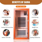Sauna, Far Infrared Saunas for Home 1 Person Wooden Sauna 1065W/120V Low Emf Dry Sauna Indoor Sauna Room Douglas Fir with Tempered Glass Door/Speakers/Air Hole and Colorful Lighting - 31.5*31.5*63 in
