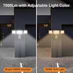 70W LED Security Lights with Motion Sensor Outdoor, 7000 Lumen Super Bright, 3000K/5000K Light, IP65 Waterproof, Dusk to Dawn, 3 Heads Motion Detected Flood Light Garage Yard Porch (White)