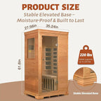 Far Infrared Sauna Room for 1 Person, Low EMF 960W/120V with Elevated Base, 6 Heating Panels, Built-in Speakers, Tea Tray, Control Panel, 35 × 27 × 61 Inch (35 * 27 * 61 Inch)