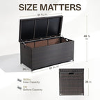 IDZO 136 Gallon Outdoor Wicker Storage Box, UV Weather & Water Resistant, Soft-Close Hinge, Poly Bag Included, Patio Cushion Storage - Brown