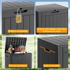 KAMABOKO Deck Box, 32 Gallon Resin Indoor and Outdoor Storage Boxes Waterproof for Garden Tools, Pool Accessories Storage Bench, Patio Furniture and Cushions with Lockable Lid, Black