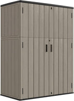 KINYING Outdoor Storage Cabinet Waterproof, 57 Cu.ft Resin Vertical Outdoor Storage Shed for Patio Furniture, Garden Tools, Pool Accessories, Mower Storage (Brown)