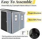 4x8 FT Lean to Shed with Floor, Resin Storage Shed & Outdoor Storage Clearance with 2 Windows, Backyard Storage Sheds for Garden Tools, Bicycle, Black+Grey