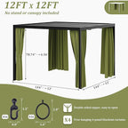 Gazebo Universal Replacement Privacy Curtain,12'×12' Gazebo Outdoor Waterproof Curtains, 4-Panels Sidewall Curtains with Double Zipper for Patio Canopy, Garden and Backyard (Curtain Only)