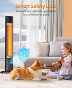 Outdoor Electric Patio Heater, Haimmy 42in Infrared Heater with Remote, 9 Heat Levels, 9H Timers, 1500W Instant Heating, Safety Lock, Tip-Over & Overheat Protection, IPX5 Waterproof Tower Space Heater