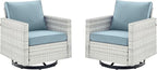 Outdoor Patio Swivel Rocker Chairs - Wicker Patio Swivel Rocking Chairs Set of 2 with Waterproof Wicker,Comfortable Cushions and Sturdy Metal Frame for Outside Porch Deck Backyard(Light Grey/Sky Blue)