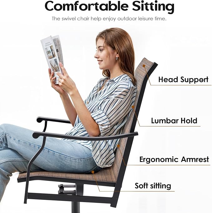 Soohow Patio Dining Chairs Set of 4, Swivel Outdoor Patio Chair with Paded Textilene Fabric, All Weather Outdoor Seats Ergonomic Comfort, Perfect Seats for Backyard, Balcony, and Garden
