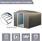 8x10 FT Outdoor Storage Shed, Metal Garden Shed with Frame Floor, Outside Tool Shed with Lockable Sliding Doors, Waterproof Storage Building with Sloped Roof for Backyard, Patio, Lawn, Gray