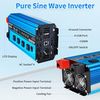 3000w Pure sine Wave Inverter DC 12V to AC 110V/120V Converter, 6000w (Peak) with LCD Display, Wireless/Wired Remote Control, 4AC outlets and 4USB.Ideal for Camping, RV Travel, Off-Grid Solar Systems