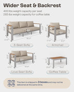 Aluminum Outdoor Patio Furniture Loveseat, All-Weather Outdoor Patio Sofa with Washable Thick Cushion, Patio Sofa Couch for Porch, Balcony, Deck, Yard, Silver