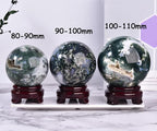 Large Moss Agate Crystal Sphere Natural Healing Crystal Ball with Stand Meditation Decorative Balls Home Decor 90-100mm/3.5-3.9"