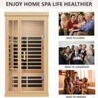 1-2 Person Infrared Sauna, Hemlock Wood Low EMF Far Infrared Saunas for Home, 1350watt Indoor Personal Sauna Room Box with APP Control, Glass Door, Blue-Tooth, LCD, LED Reading Light