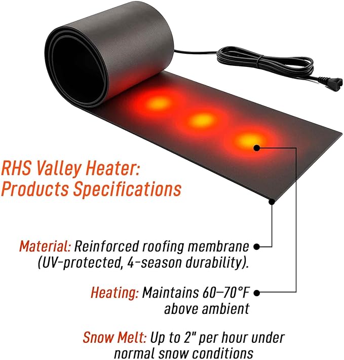 RHS Snow Melting System - Roof and Valley Heater - Snow and Ice Melting Mats - Ice Dam Prevention - Color Black - American Made - Melts 2 Inches of Snow per Hour (10' ft. x 13" in.)