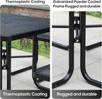 8-Person Outdoor Picnic Tables,46" Heavy-Duty Metal Square Picnic Table,Expanded Metal Commercial-Grade Table with 4 Benches & Umbrella Hole,Waterproof Coating Beach Table for Patio,Garden, Backyard