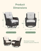 HUMMUH Outdoor Swivel Rocker Wicker Patio Chairs Set of 2, Rattan Rocking Chair Furniture Set (Brown/Beige)