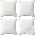 Decorative Outdoor Water Repellent Throw Pillows with Inserts, Set of 4, 20" x20" Pillows for Patio, Backyard, Bed, Couch, and Patio Furniture, Linen