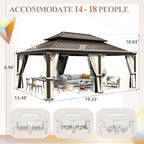 YOLENY 14' x 20' Gazebo, Galvanized Steel Double Roof Hardtop Gazebo with Aluminum Frame, Permanent Outdoor Metal Pavilion with Curtain and Netting for Patio, Lawn and Garden
