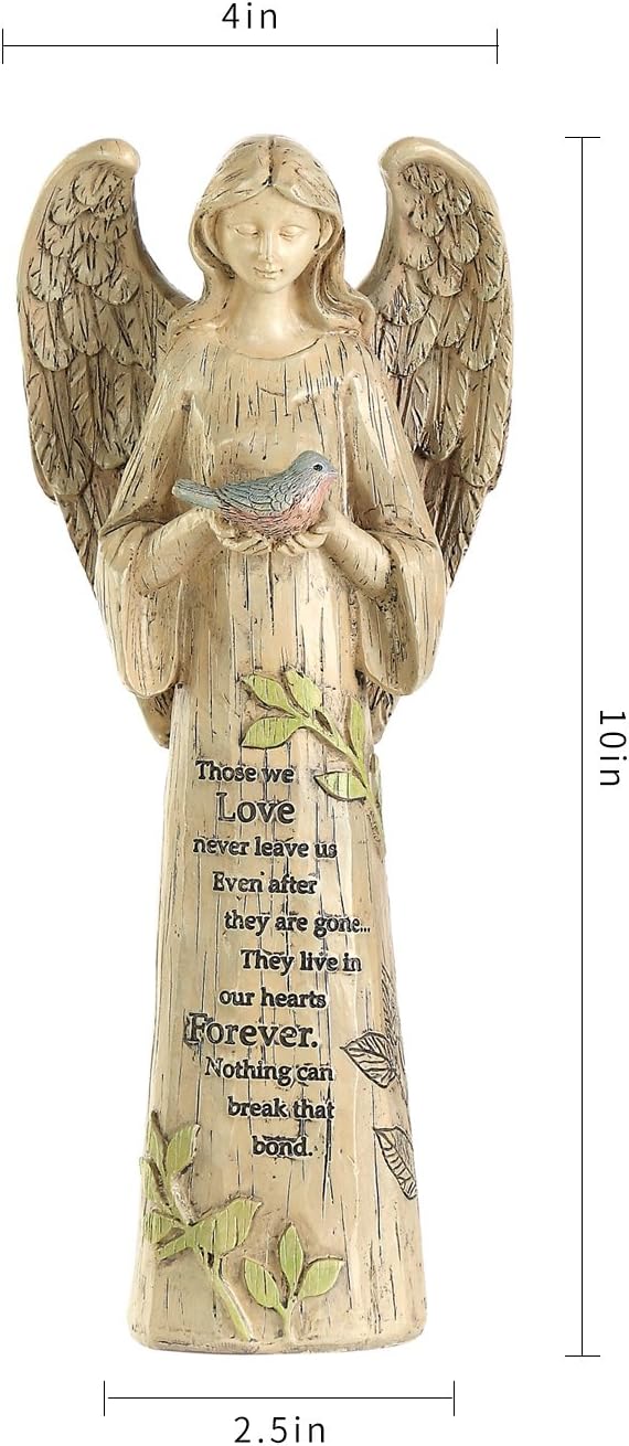 DUSVALLY Angel Statue, Garden Angel Figurines, Outdoor Sculptures and Statues, Praying Angel Resin, Statuary Garden Yard Décor Angel Collectible Sculptures, 10" H, Bird