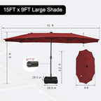 Sundale Outdoor 15ft Large Patio Umbrella with Base Included and Umbrella Cover, Outdoor Double-Sided Umbrella