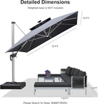 PURPLE LEAF 10' X 13' Double Top Deluxe Solar Powered LED Rectangle Patio Umbrella Offset Hanging Umbrella Outdoor Cantilever Umbrella, Grey